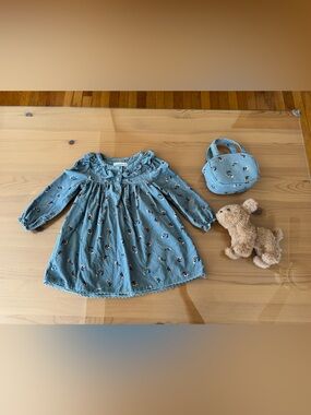 Cupcakes & Cashmere Blue Floral Toddler Dress with Matching Puppy Plush and Bag
